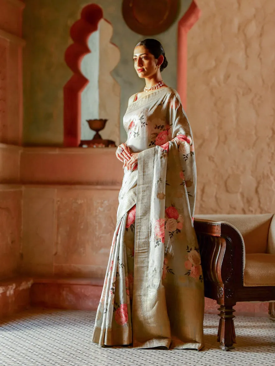 Digital Floral Printed Handloom Saree