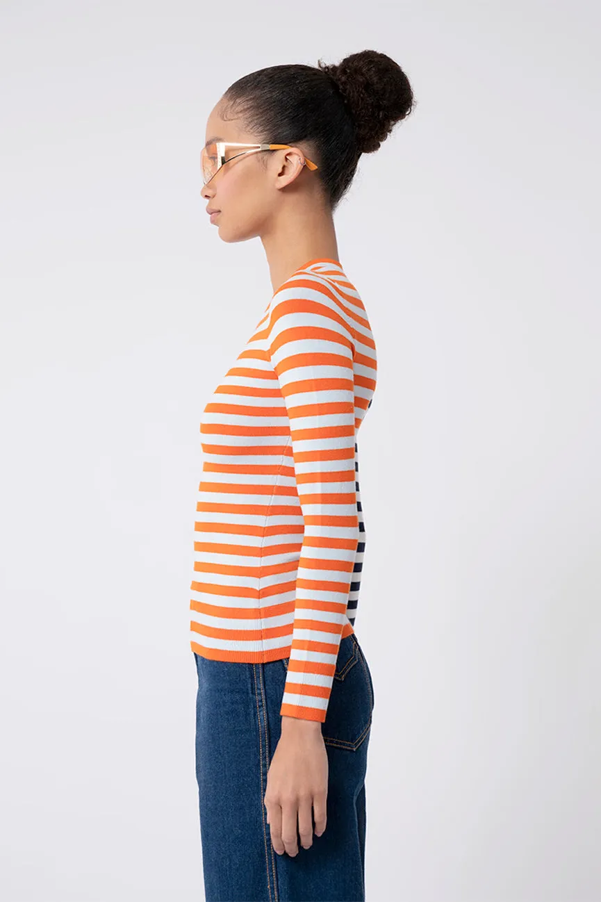 Duo Striped Gloss Long Sleeve Crew Neck