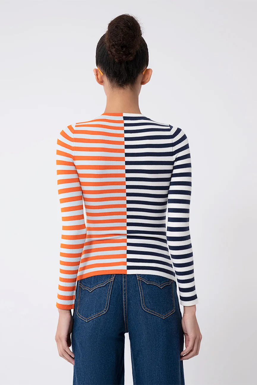 Duo Striped Gloss Long Sleeve Crew Neck