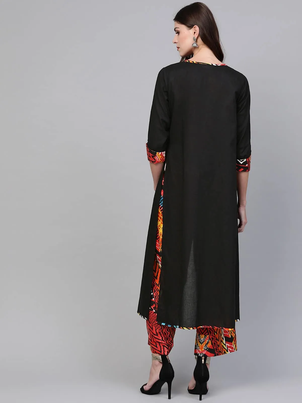 Embroidered Shrug With Printed Top And Pants