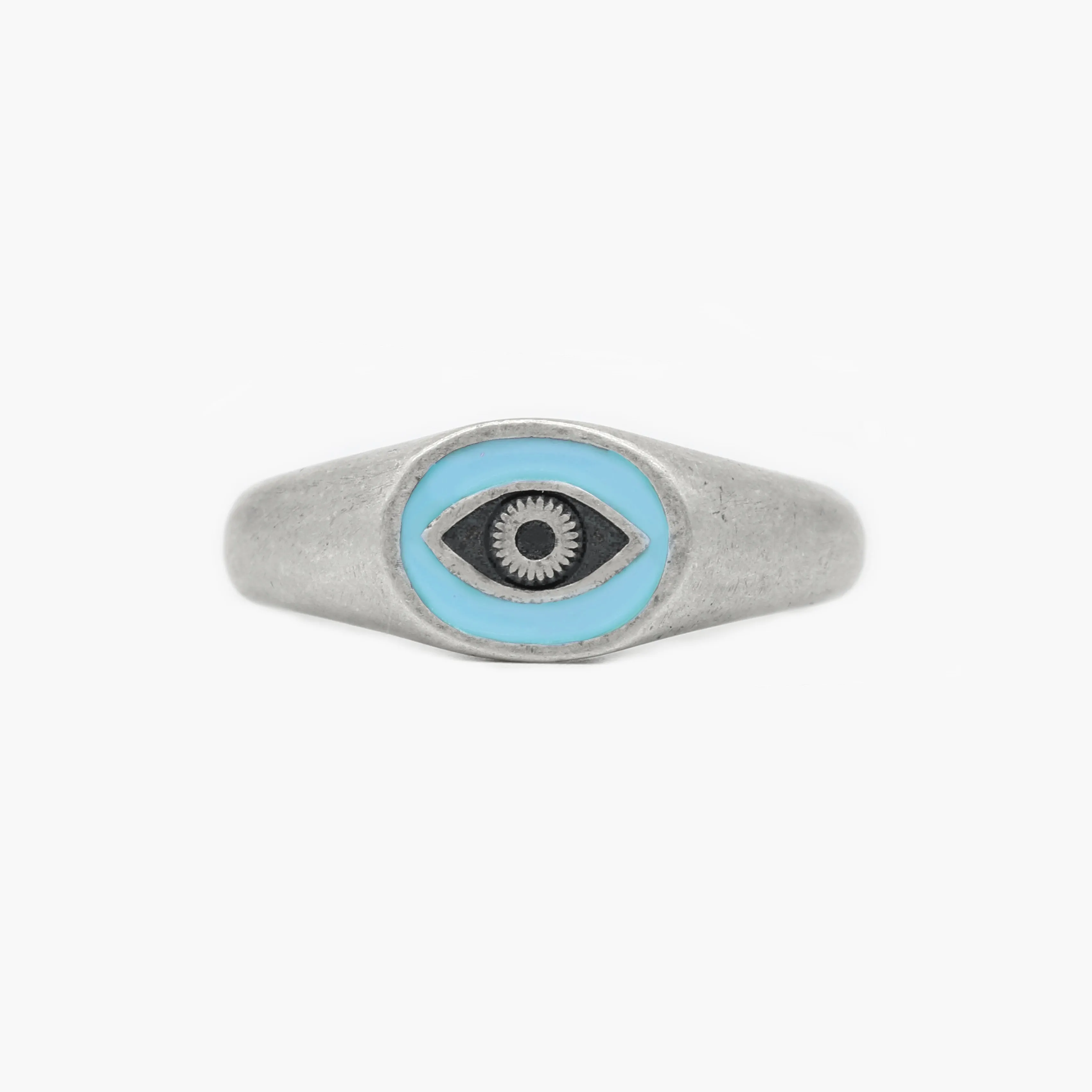 Evil Eye Silver Ring With Light Blue Enamel