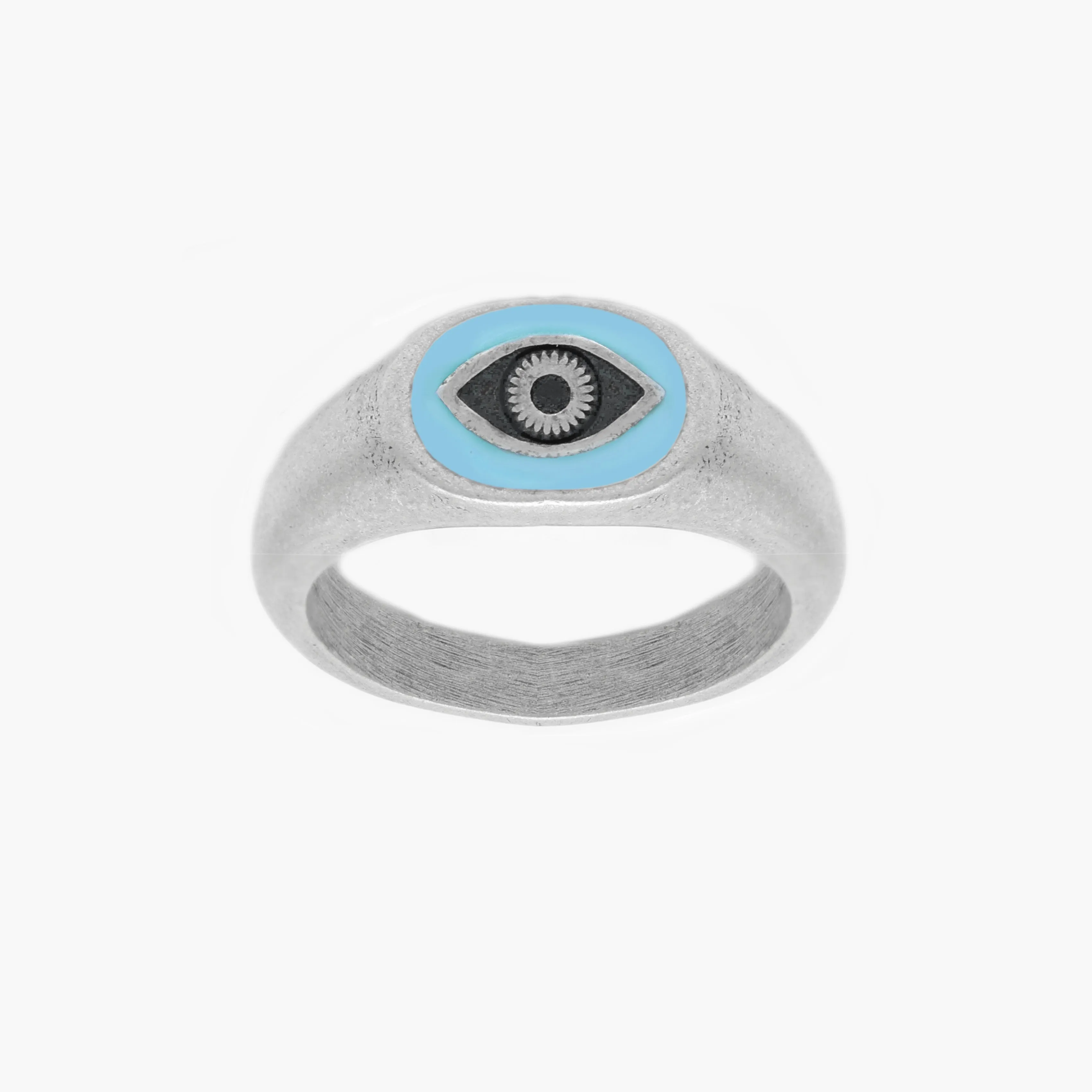 Evil Eye Silver Ring With Light Blue Enamel