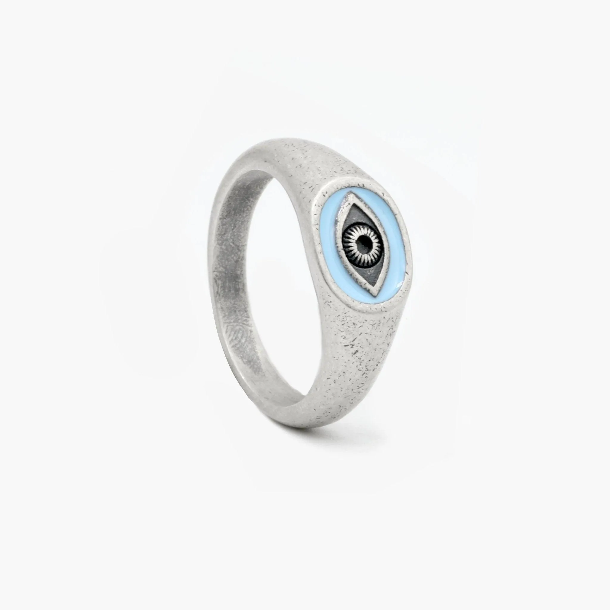 Evil Eye Silver Ring With Light Blue Enamel