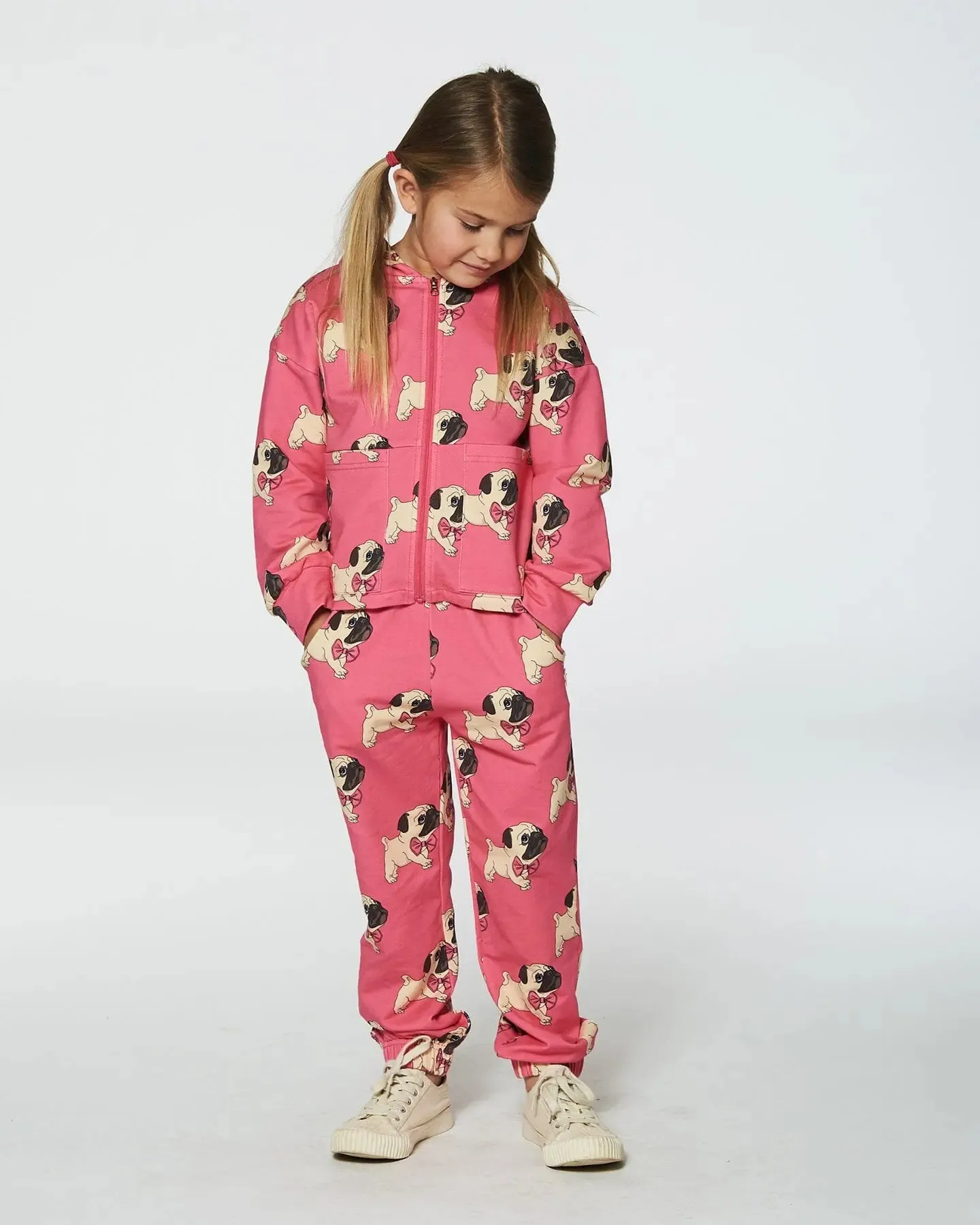 Fleece Sweatpants Magenta Printed Pug