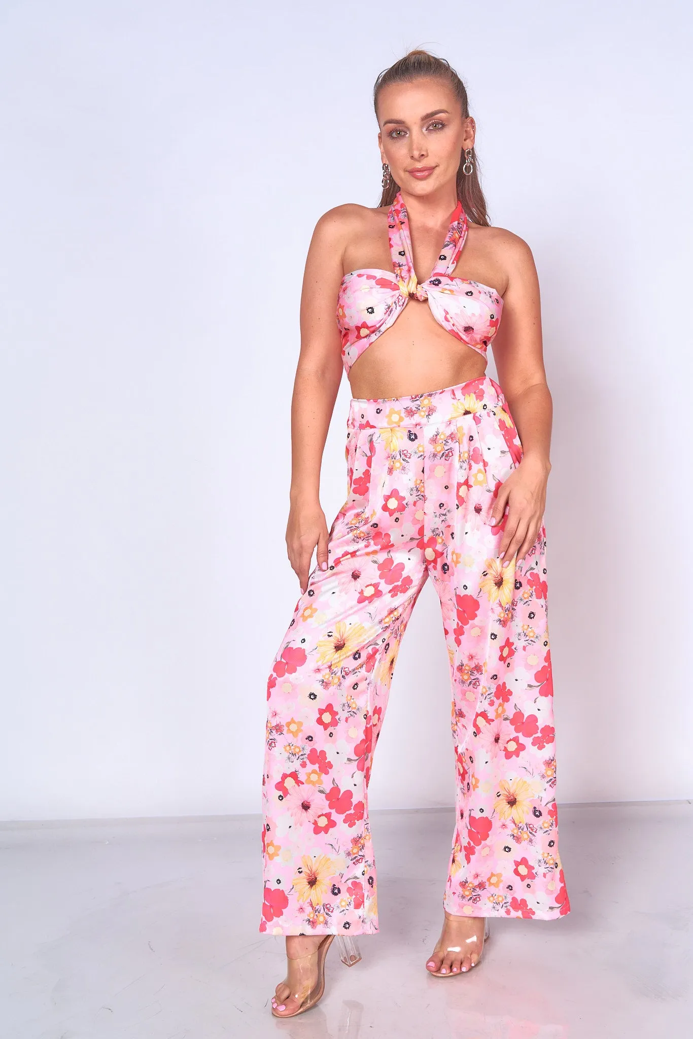 Floral Printed Scarf Top and Pants Set