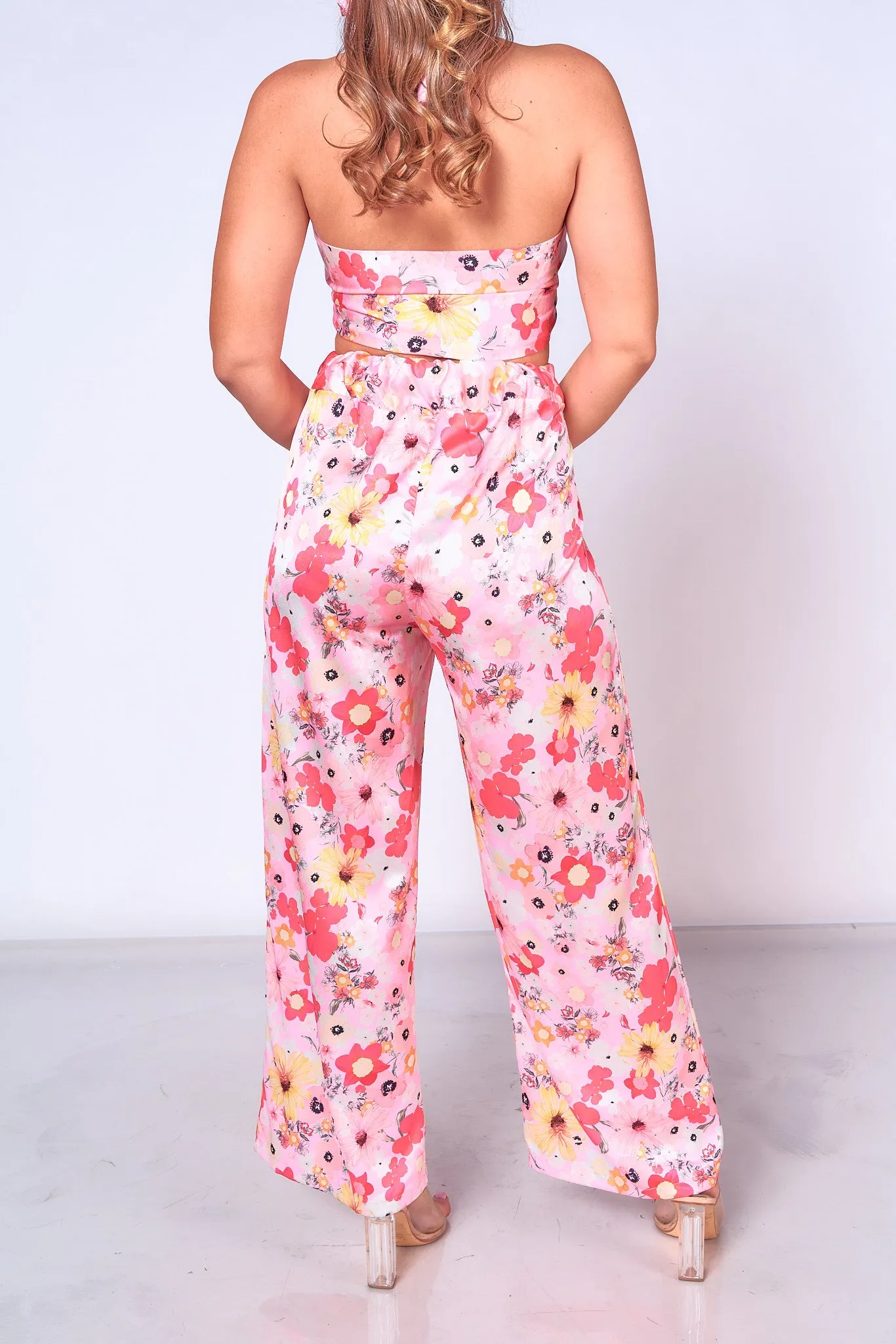 Floral Printed Scarf Top and Pants Set