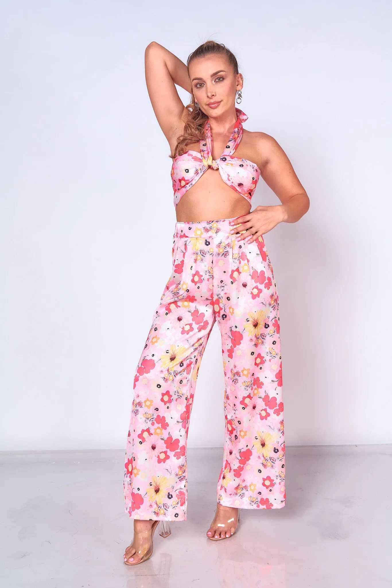 Floral Printed Scarf Top and Pants Set