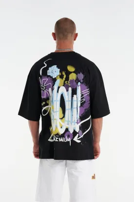 Flower Splash Overszied Tee Black