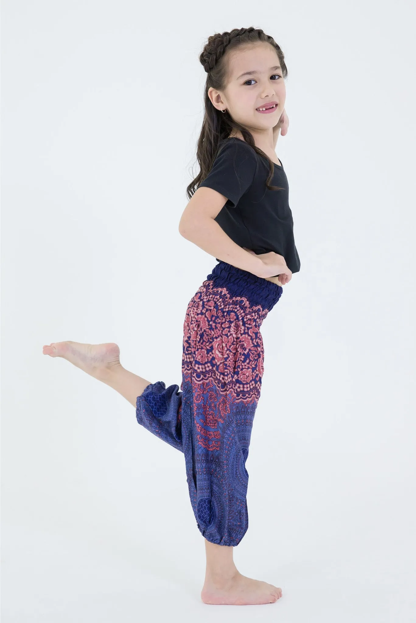 Geometric Mandalas Kids Harem Pants in Blue