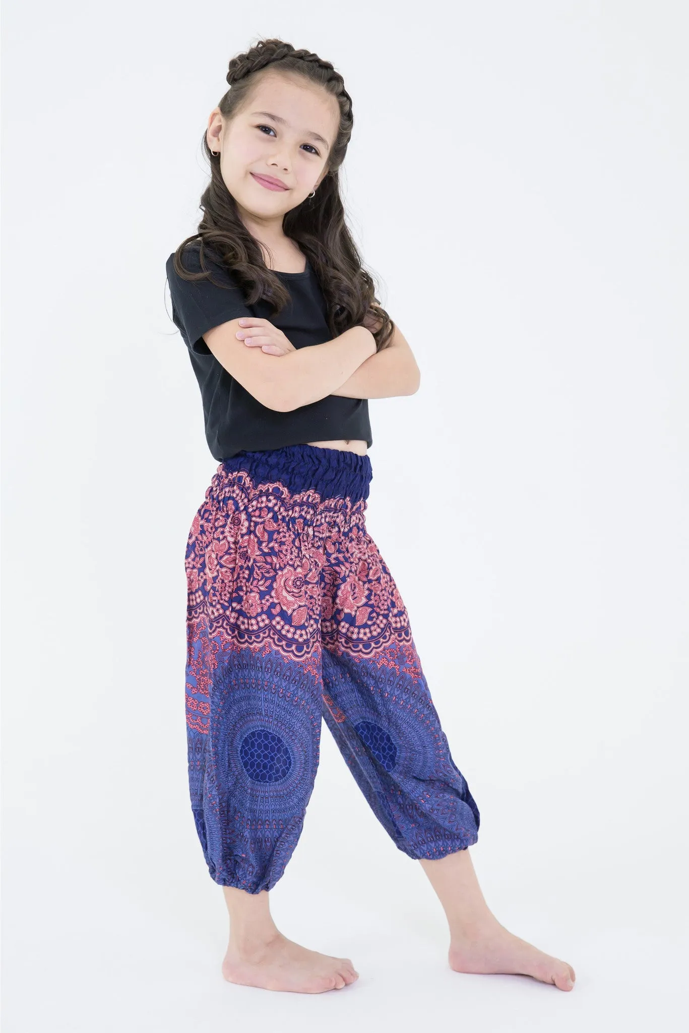 Geometric Mandalas Kids Harem Pants in Blue