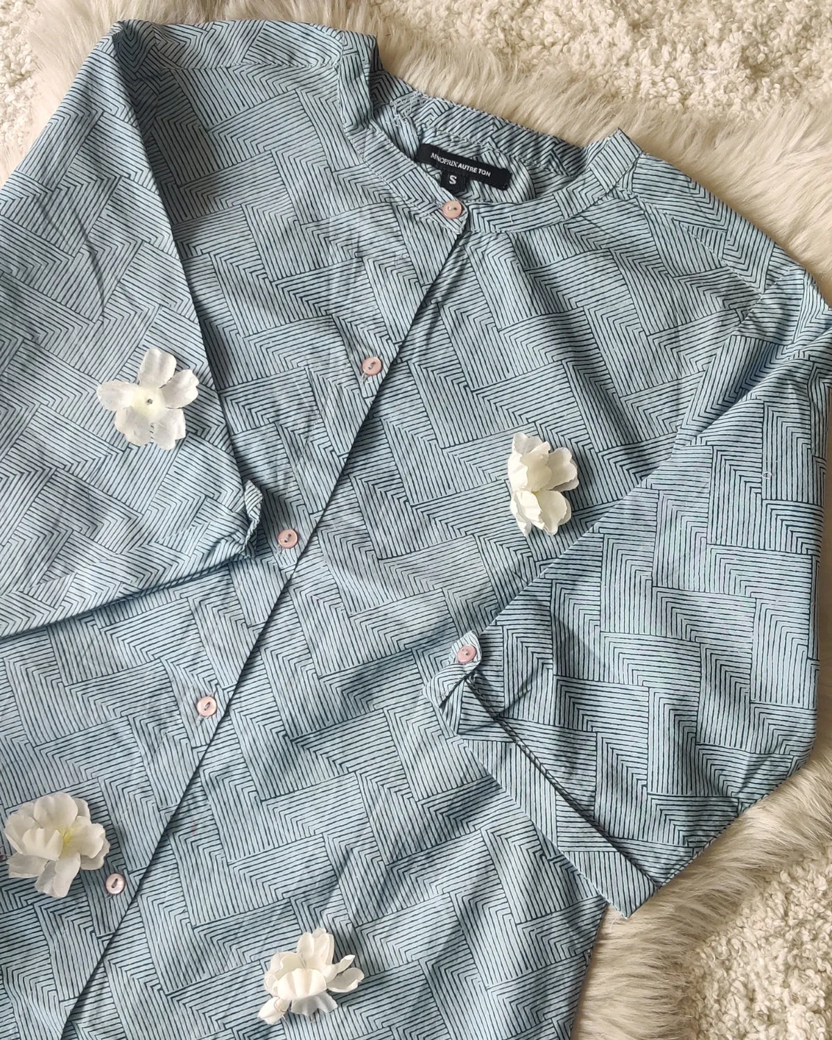 Geometric Printed Blue Cotton Shirt