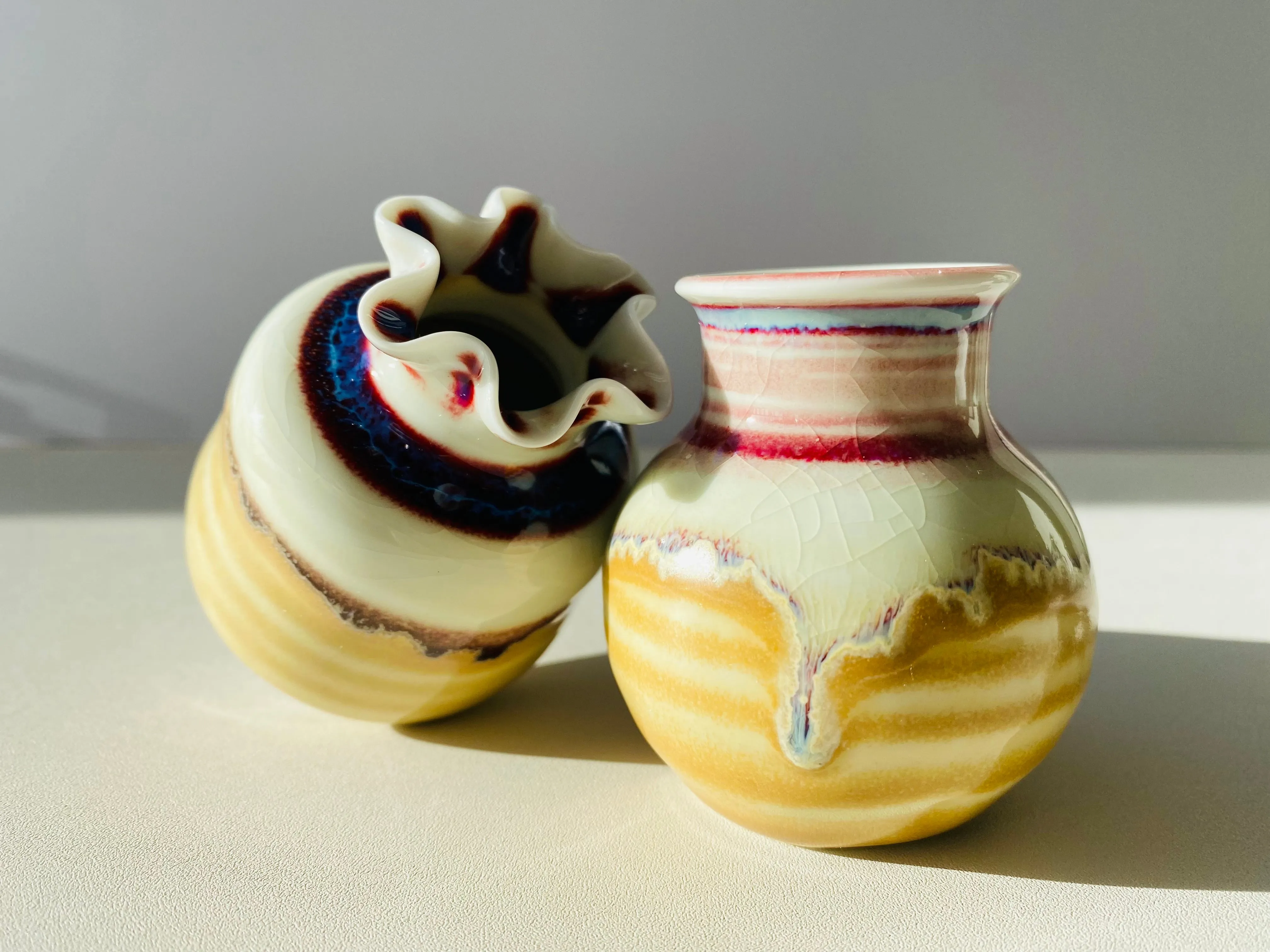 Handmade Pastel Yellow-Brown Glazed Little Vases