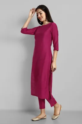 Hot Pink Cotton Silk Boat Neck Only Kurta