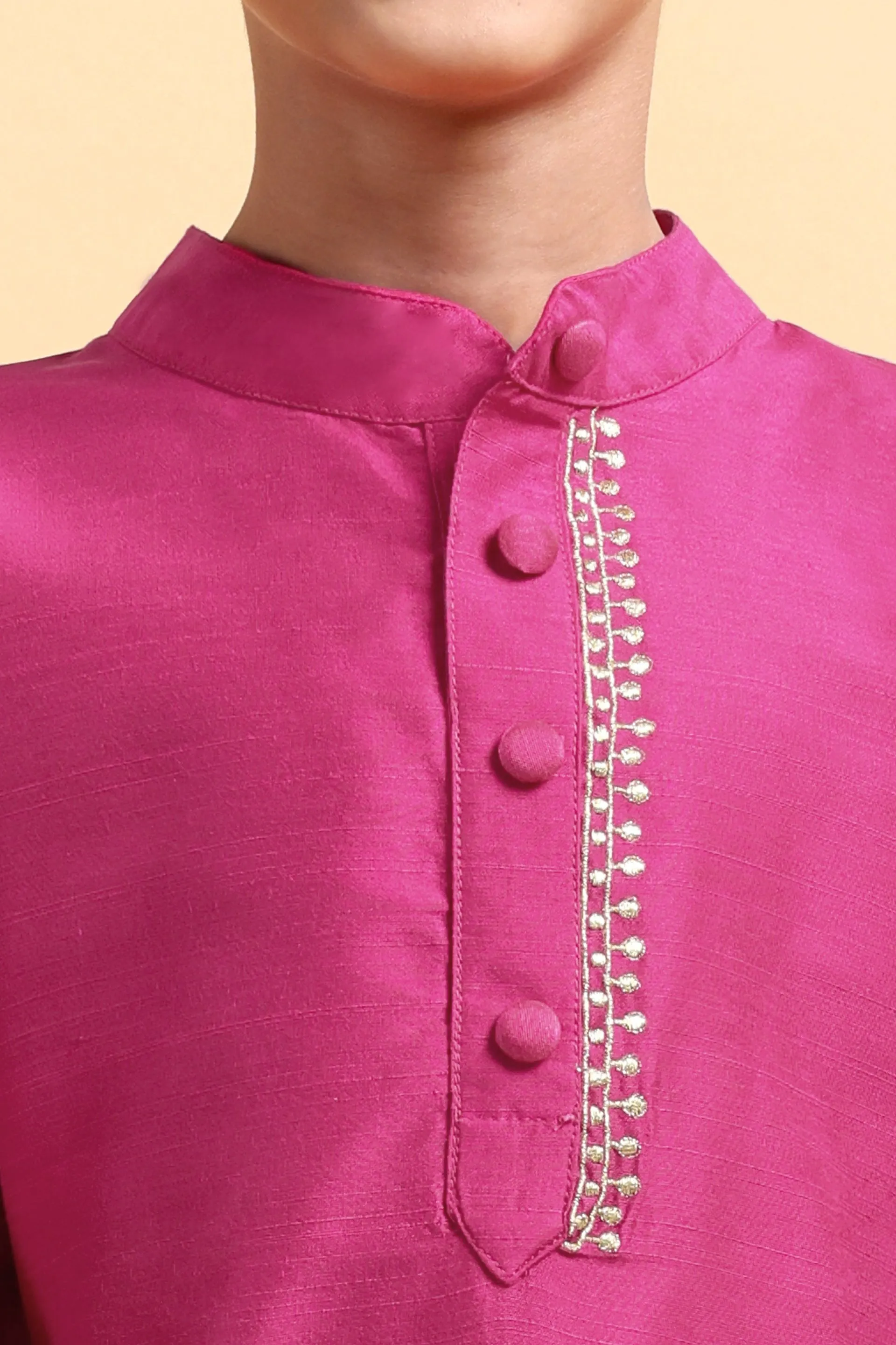 Hot Pink embriodery Cotton silk Kurta & Pajama Set