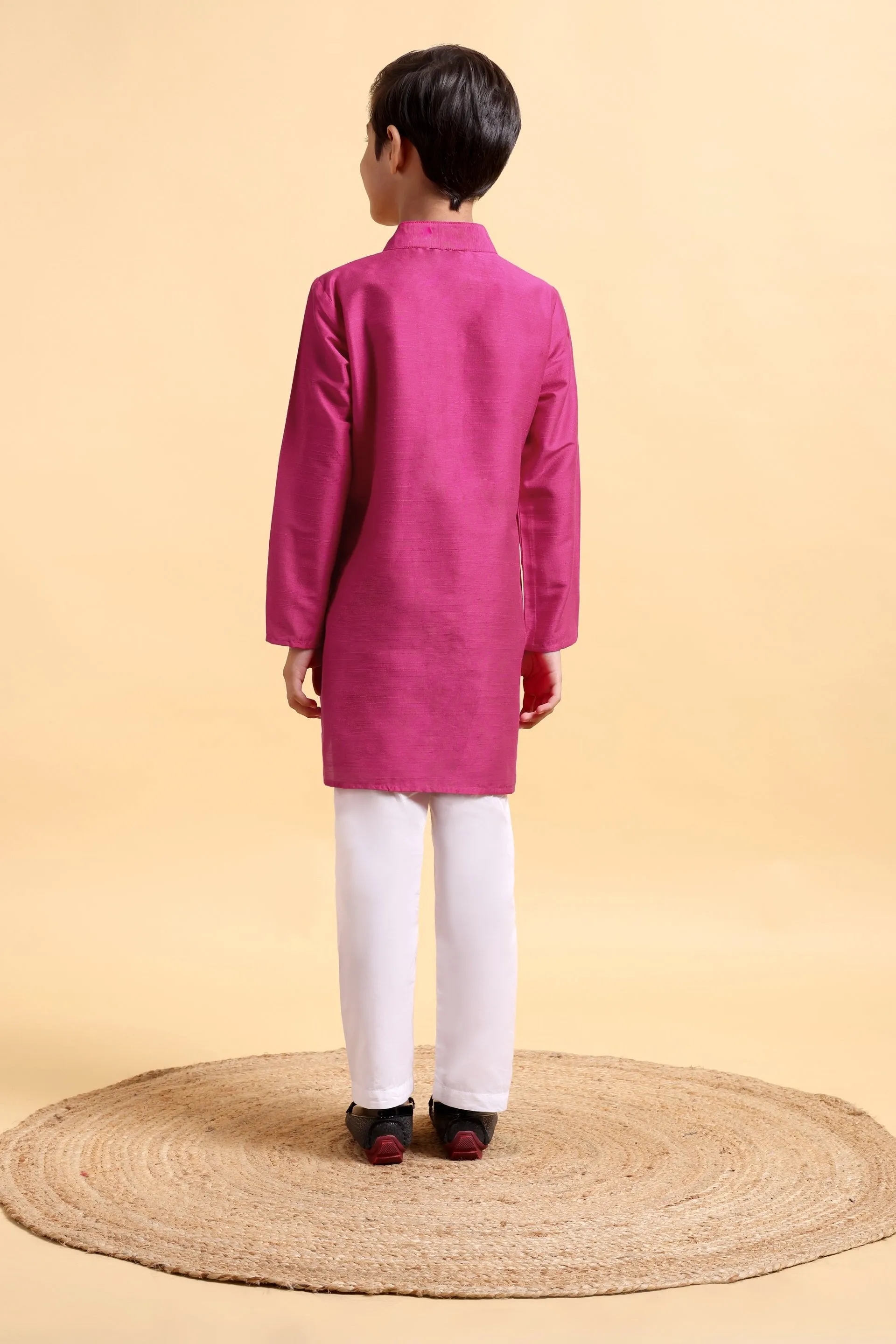 Hot Pink embriodery Cotton silk Kurta & Pajama Set