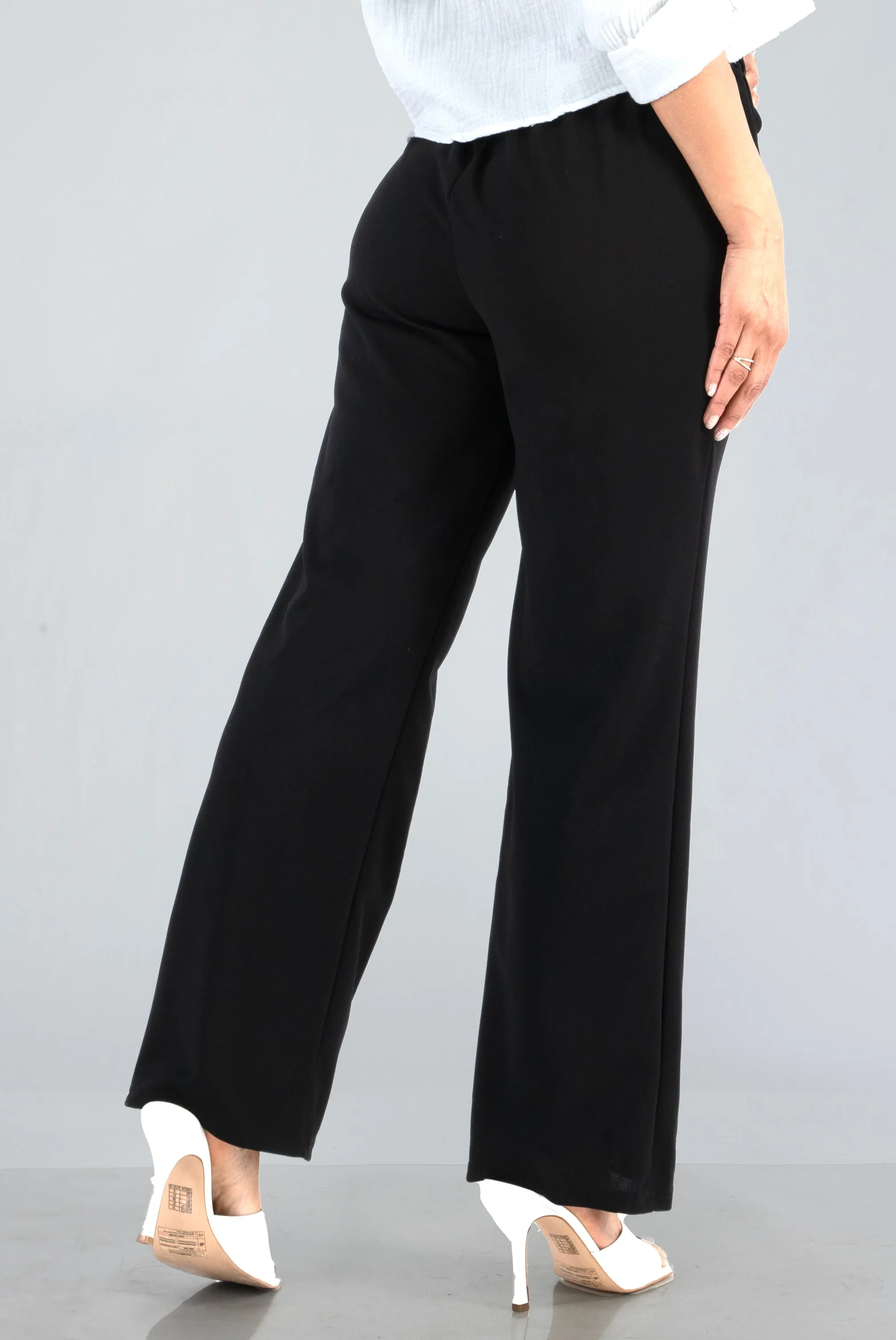 Knit Crepe Straight Leg Pants With Waist Tie - Black