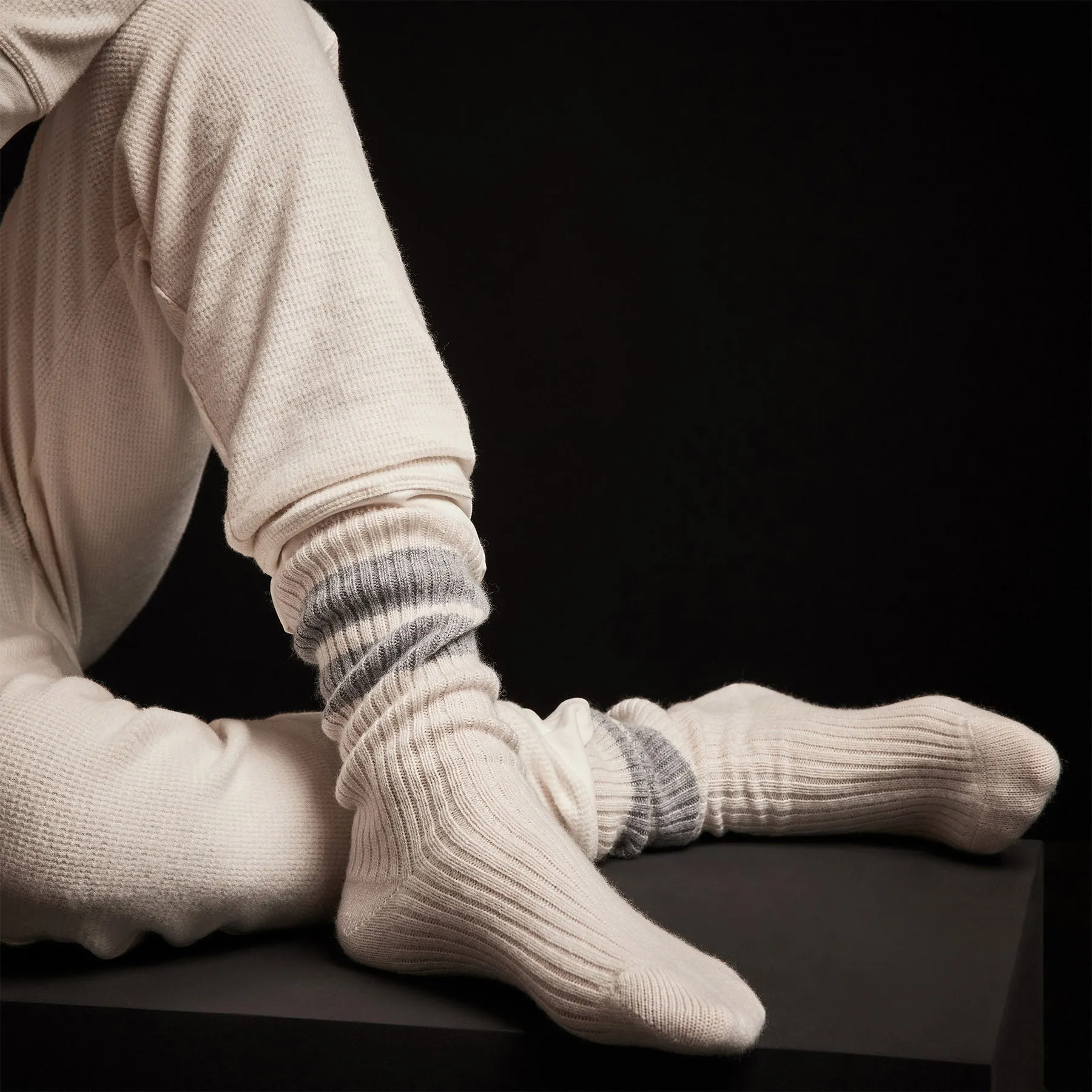 Long Chunky Cashmere Sock - Pearl/Heather Grey