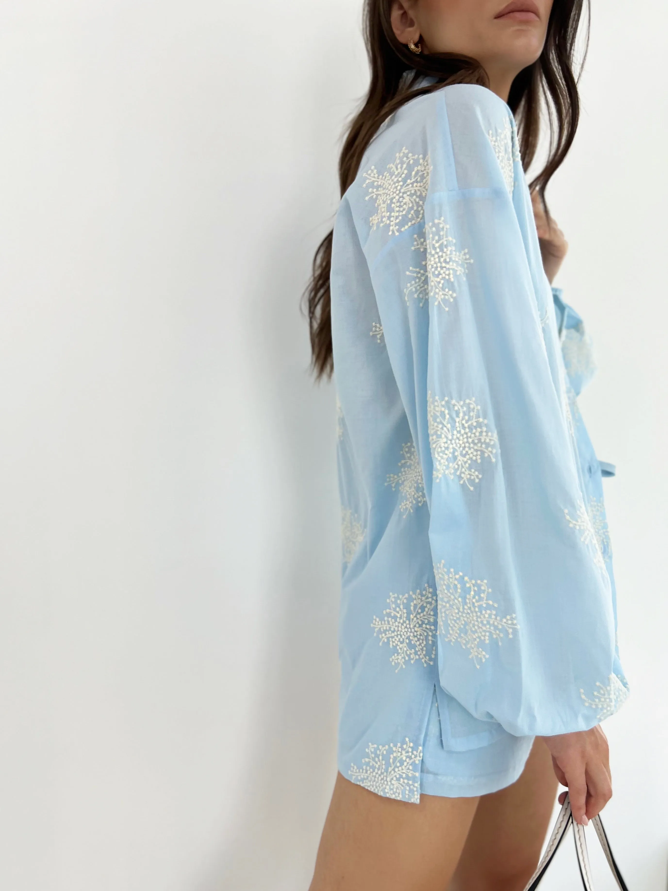 Loren Cotton Embroidered Shirt | Sky Blue