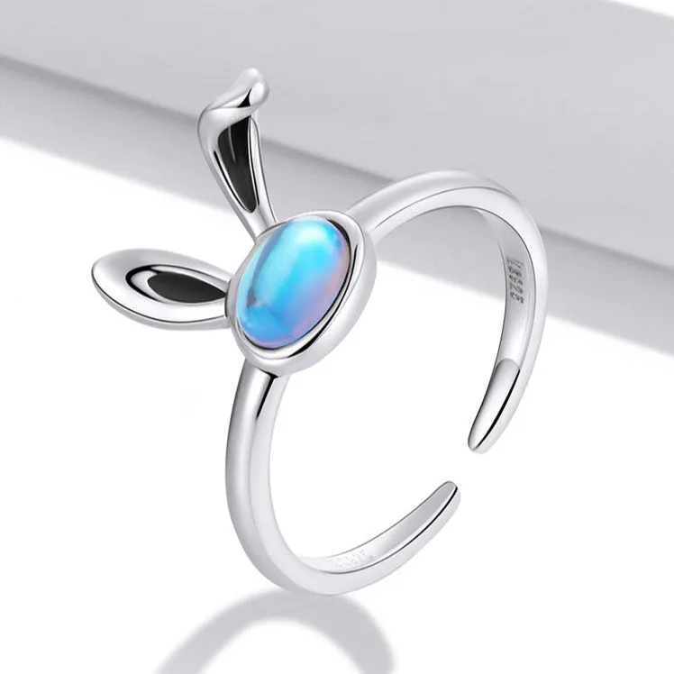 Luxurious Pure S925 Silver Opal Bunny Ring