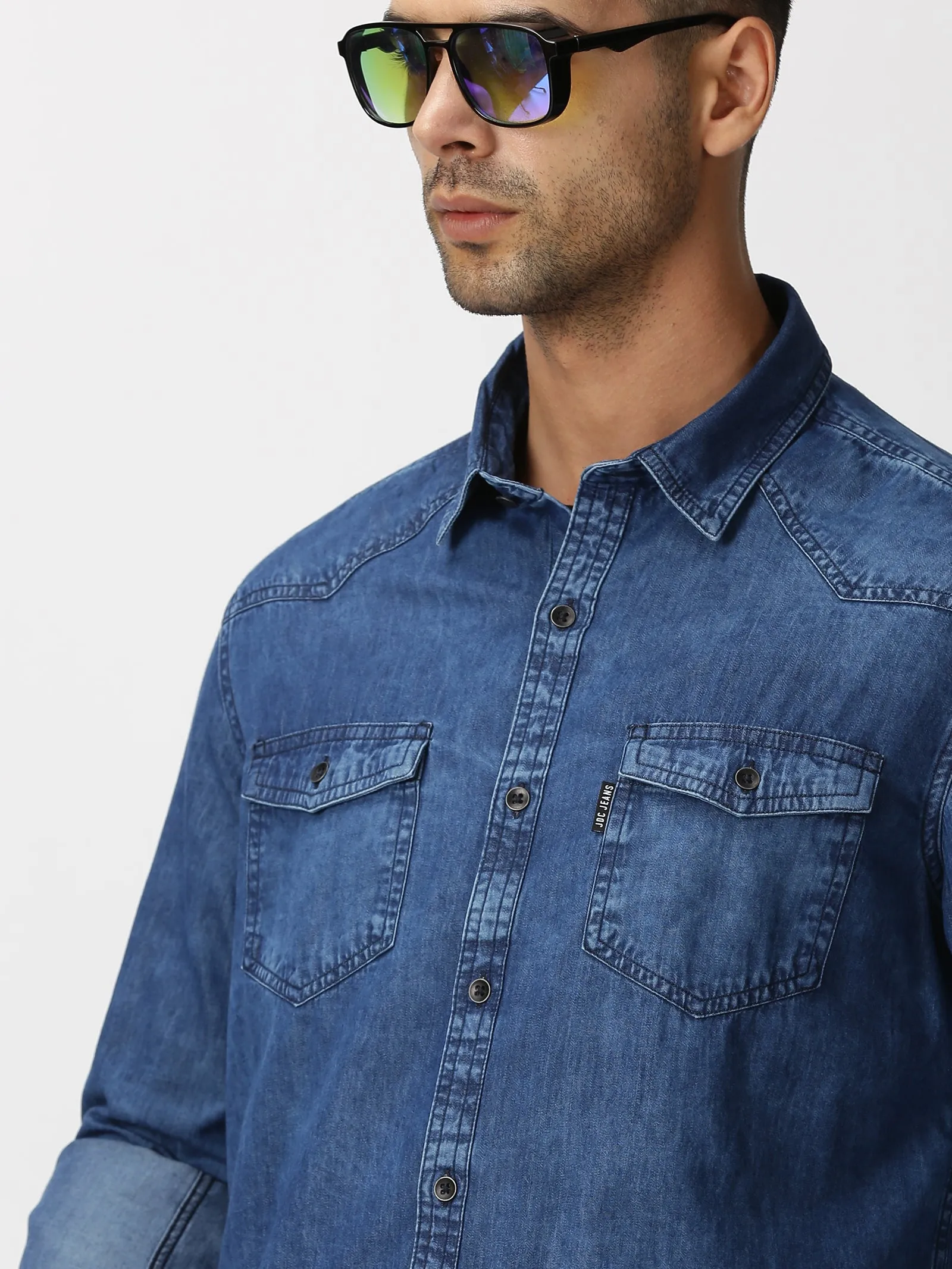 MEN'S BLUE DENIM SLIM FIT SHIRT