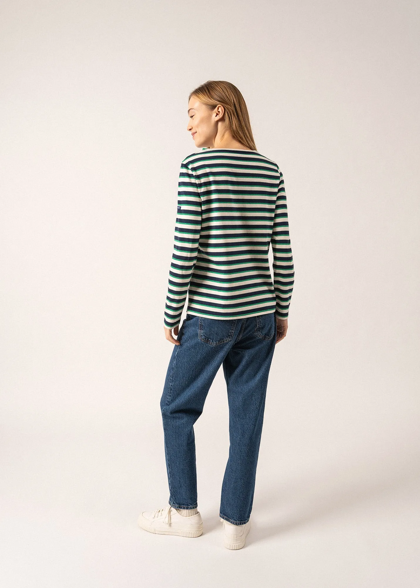 Minquidame Tricolour Breton Shirt - with lurex stripes (MARINE/ECUME/VERT)