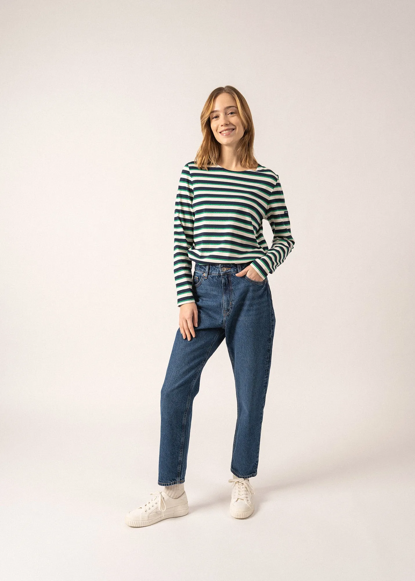 Minquidame Tricolour Breton Shirt - with lurex stripes (MARINE/ECUME/VERT)