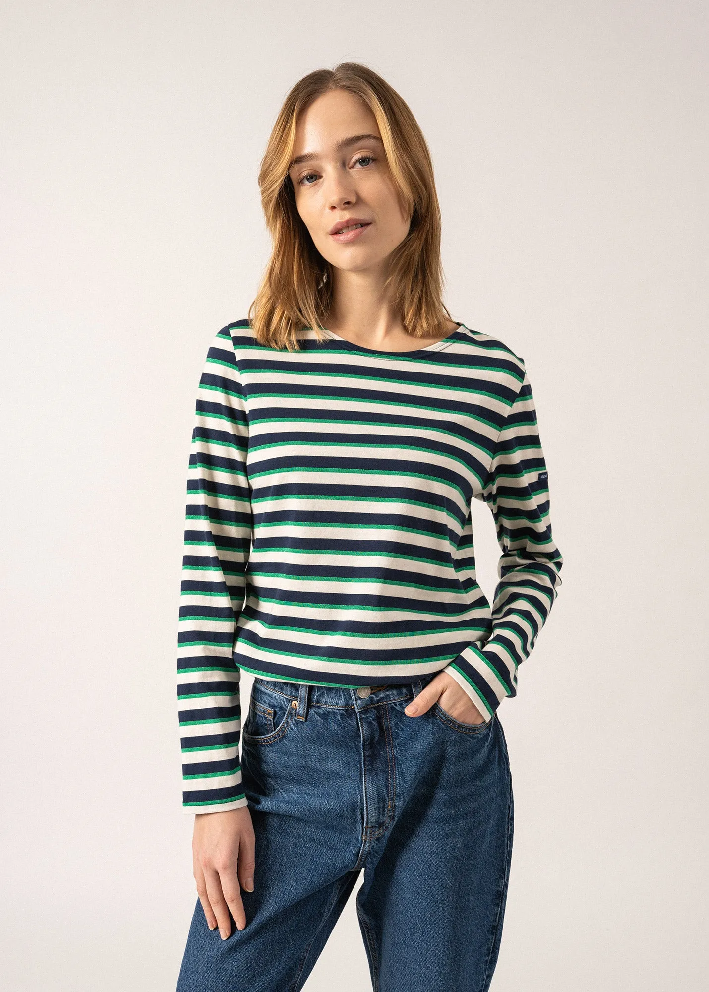 Minquidame Tricolour Breton Shirt - with lurex stripes (MARINE/ECUME/VERT)