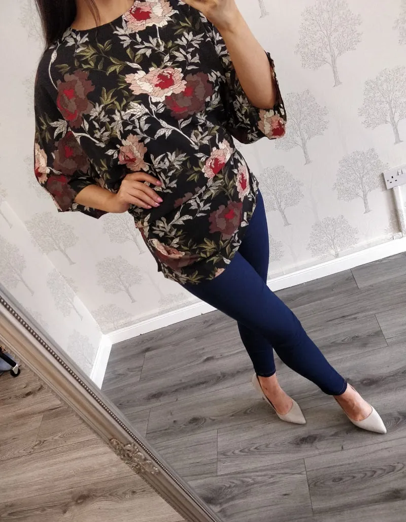 Orla Black Floral Batwing Blouse