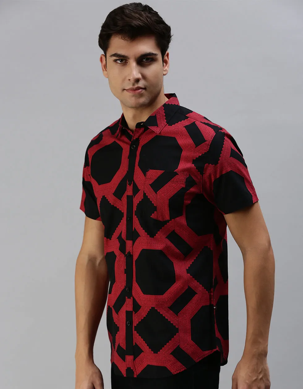 Red Geometric Printed Casual Shirt