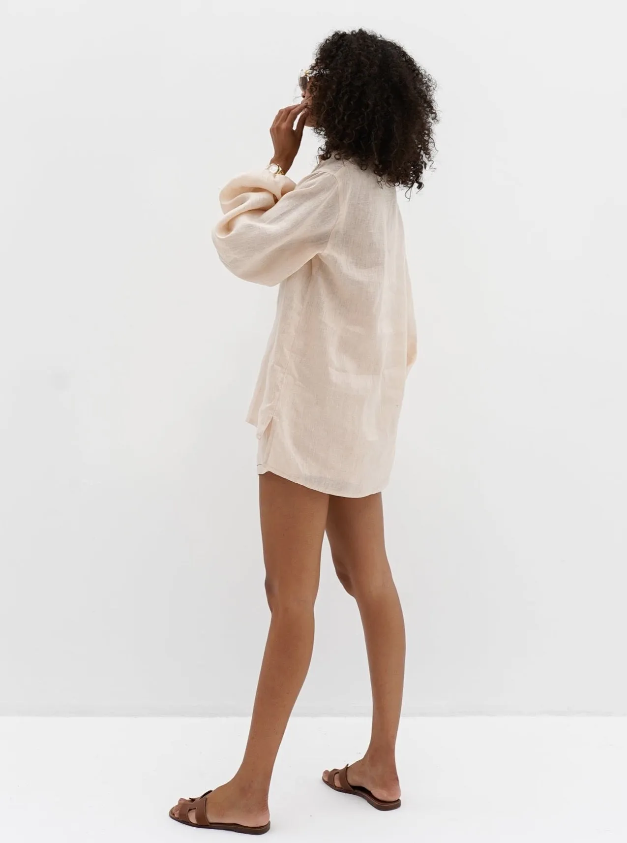 Rue Contrast Stitch Linen Shirt | Blush