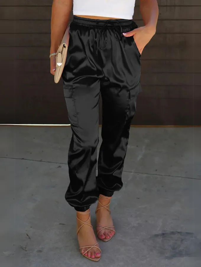 SATIN JOGGERS-BLACK