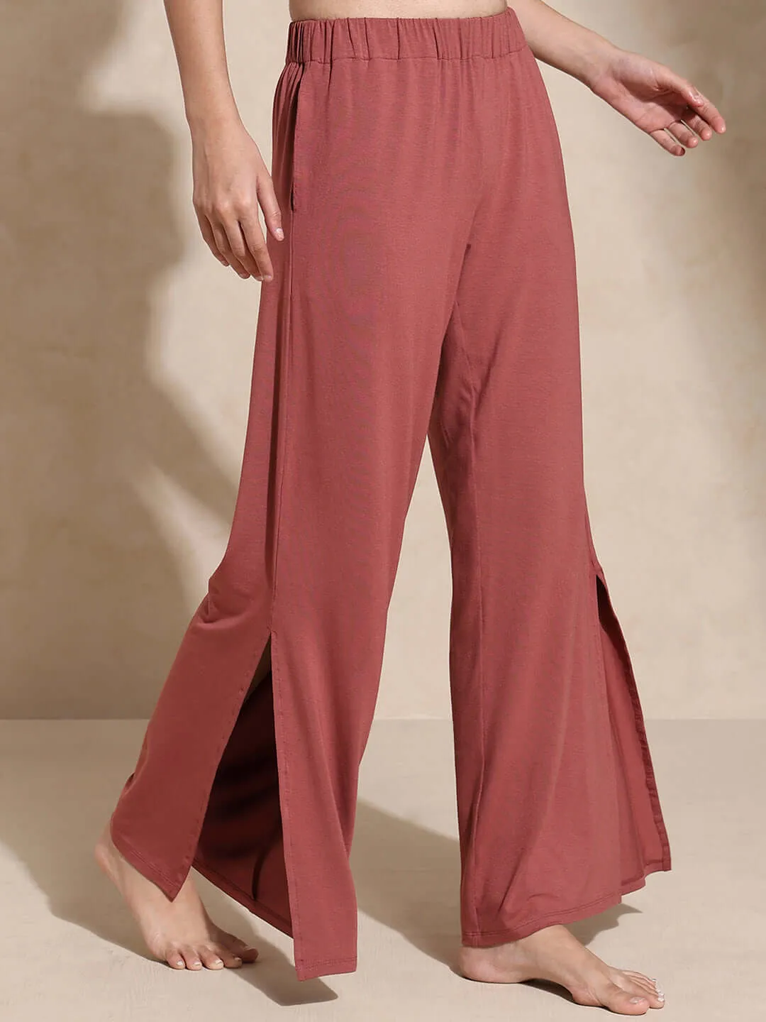 Serene Yoga Pants with Slit Marsala