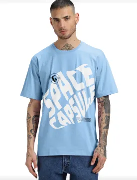 SPACE CAPSULE Blue Oversized Front Graphic Printed Tshirt