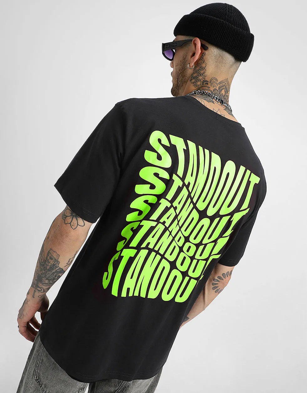 Stand Out Black Oversized Back Graphic Printed Tshirt