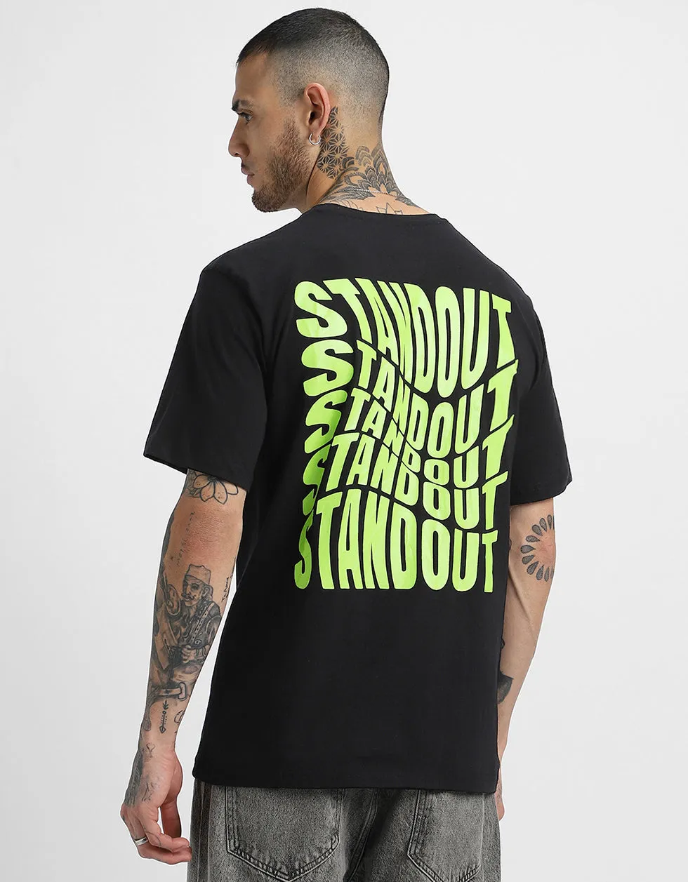 Stand Out Black Oversized Back Graphic Printed Tshirt