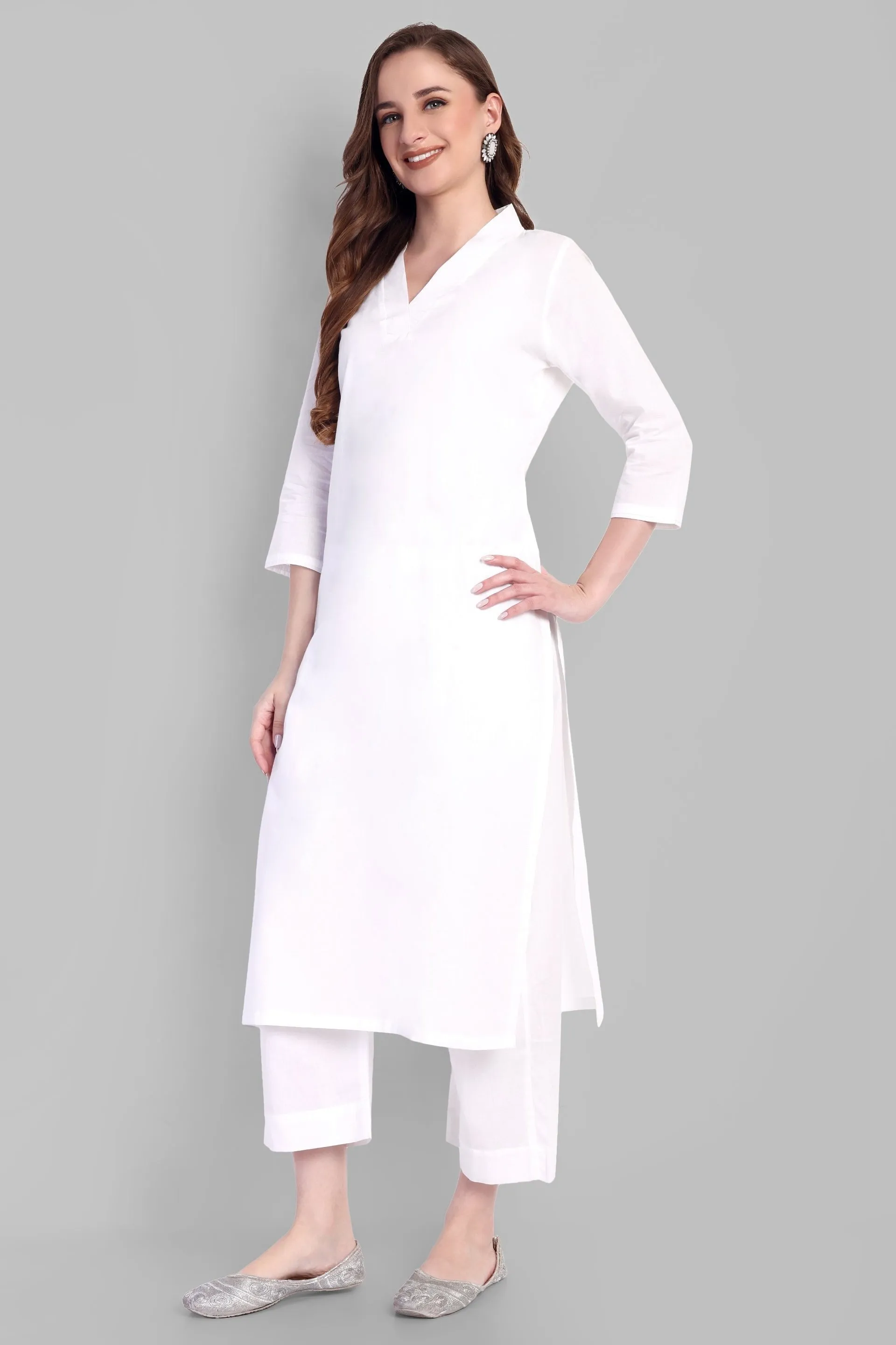 V Neck Basic Kurta with Straight bottom - Set of 2