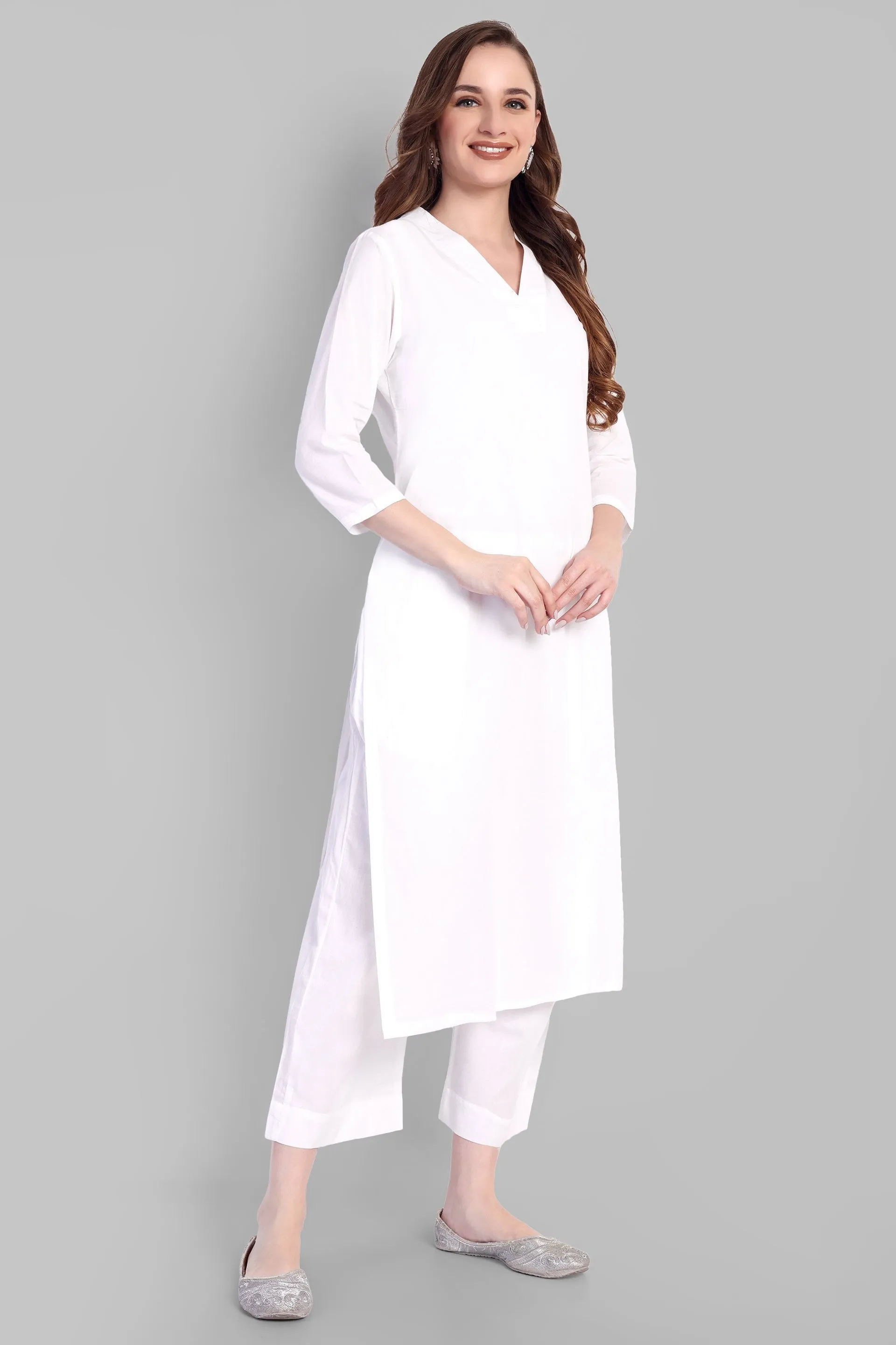 V Neck Basic Kurta with Straight bottom - Set of 2