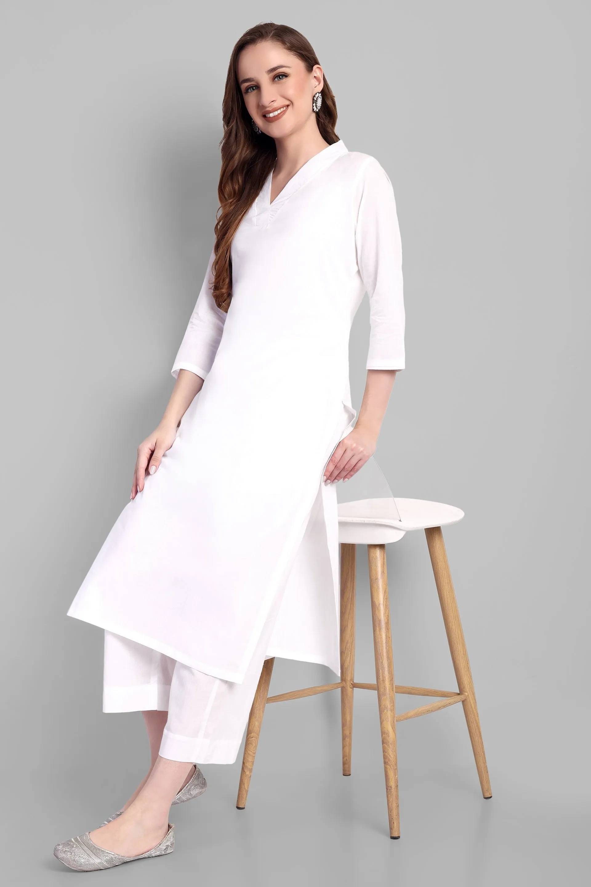 V Neck Basic Kurta with Straight bottom - Set of 2