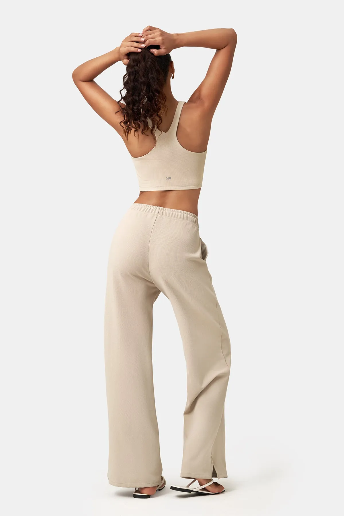 Waffle Texture Side-Slit Wide Leg Pants