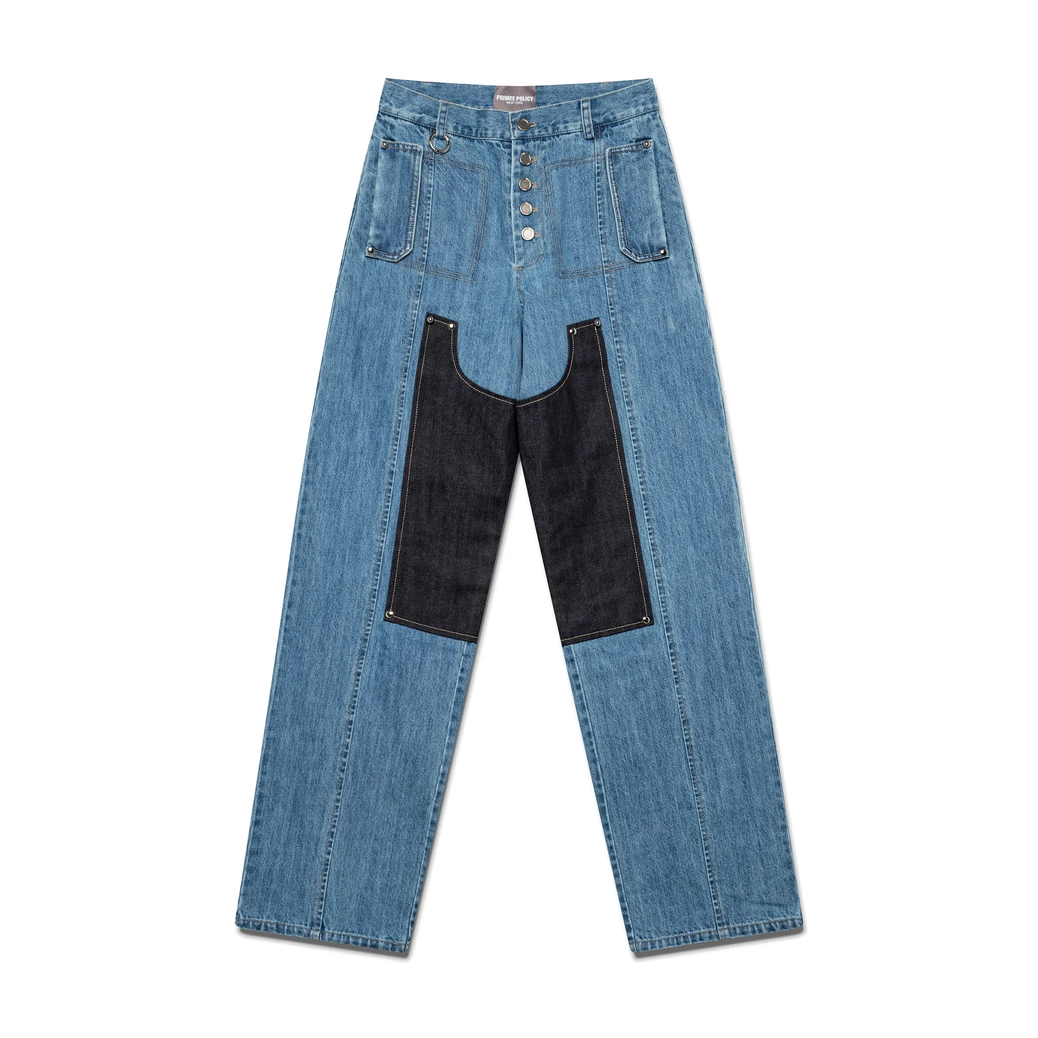 Washed Panel Jeans - Blue