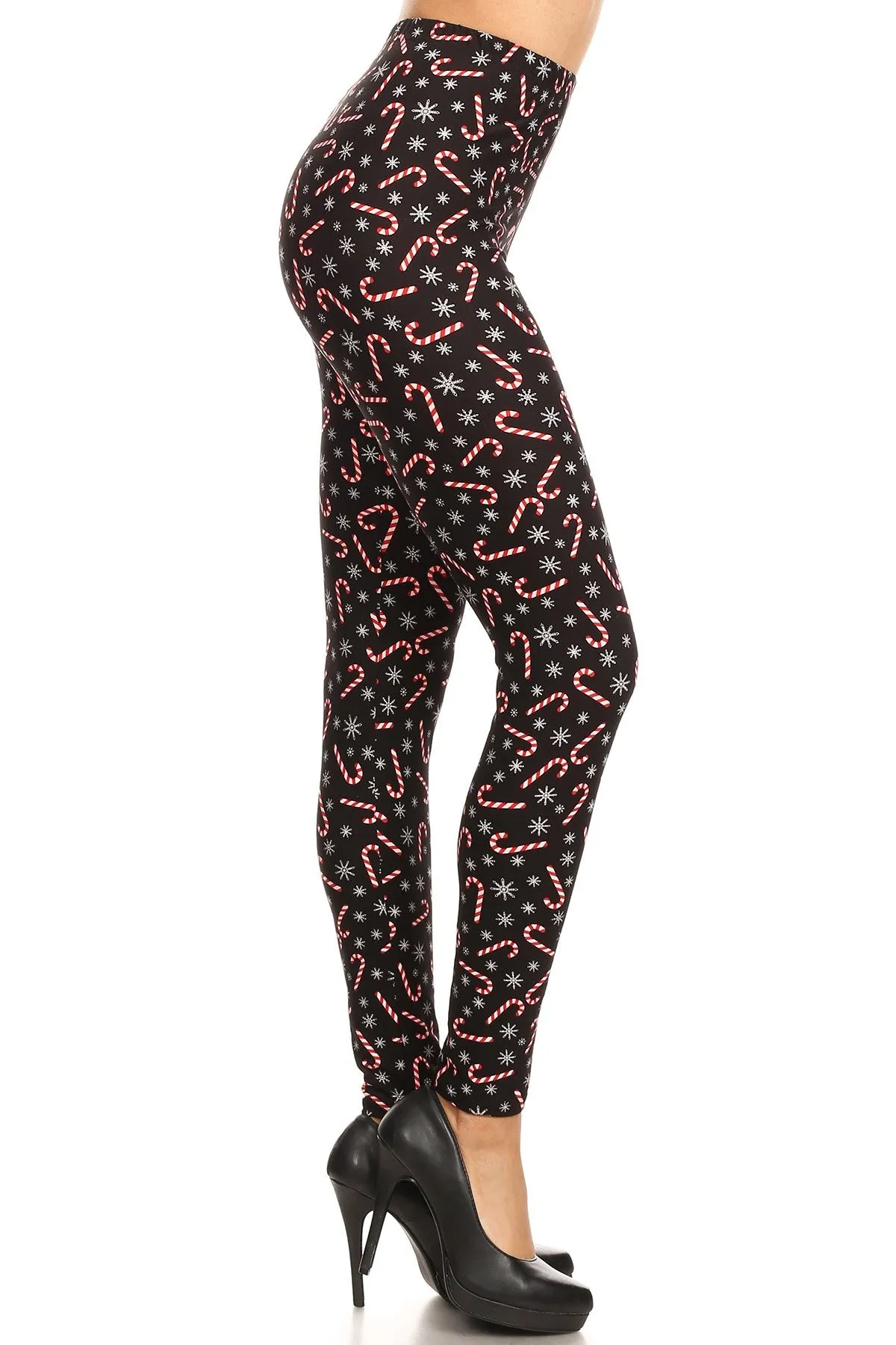 Women's 3X 5X Candy Cane Snowflake Pattern Printed Leggings