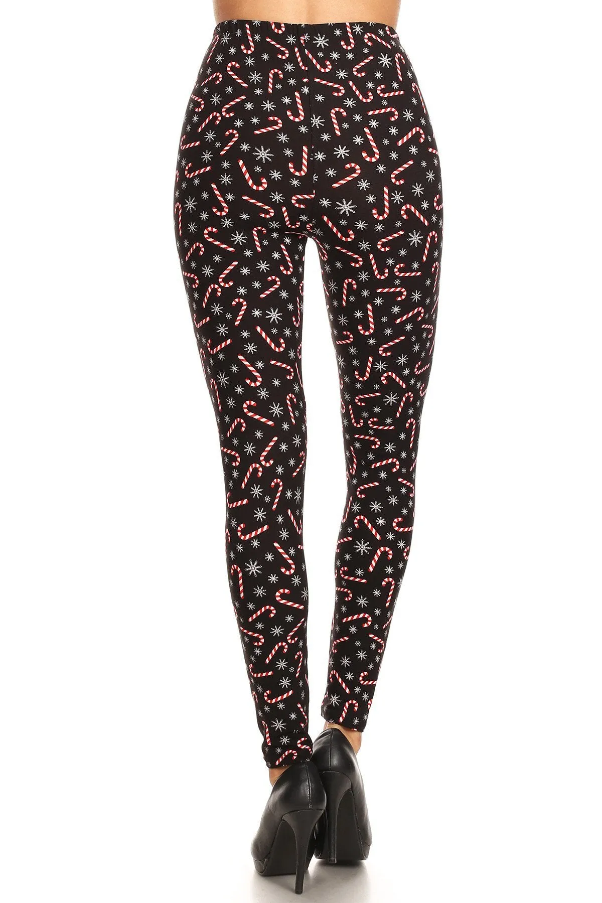 Women's 3X 5X Candy Cane Snowflake Pattern Printed Leggings