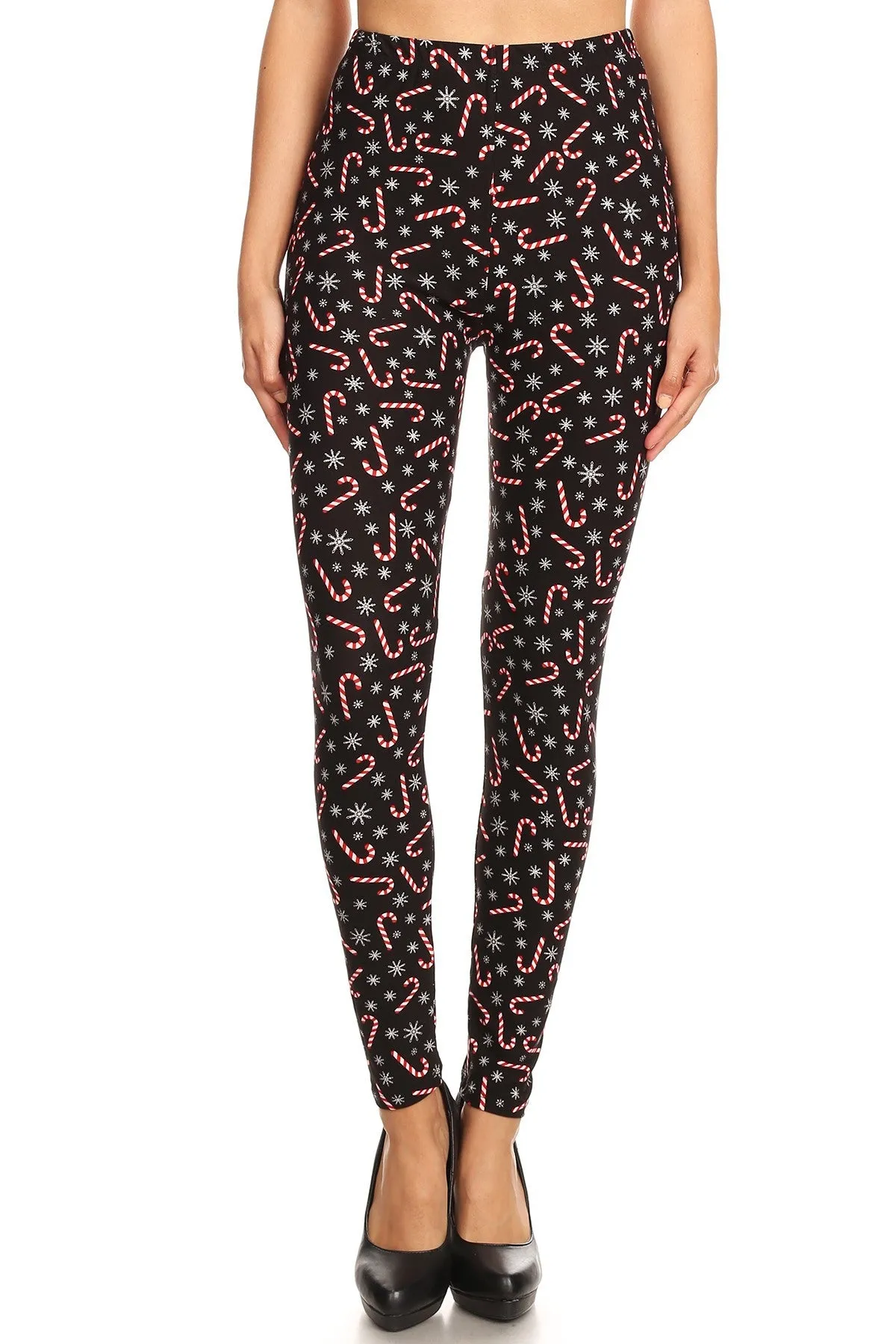 Women's 3X 5X Candy Cane Snowflake Pattern Printed Leggings