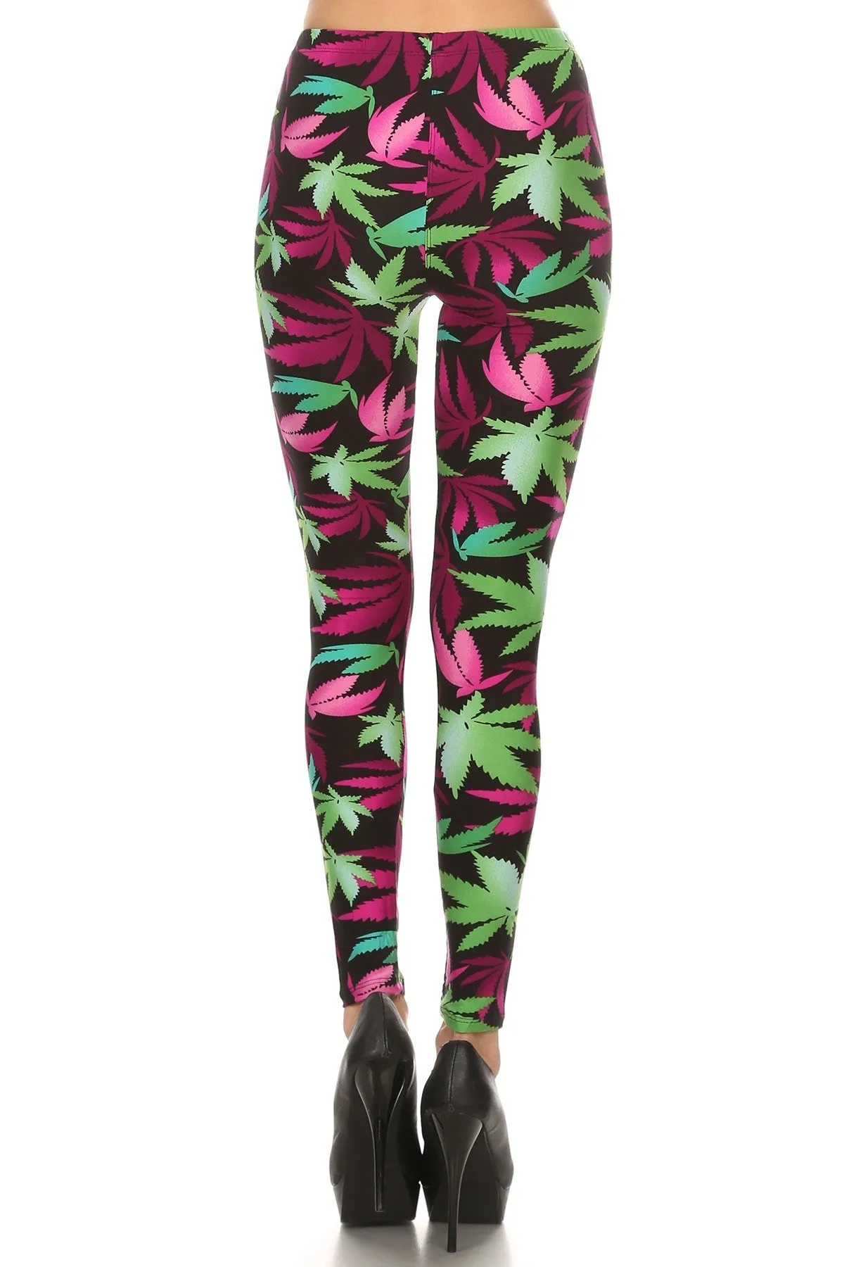 Women's Plus Pot Leaves Plant Pattern Printed Leggings