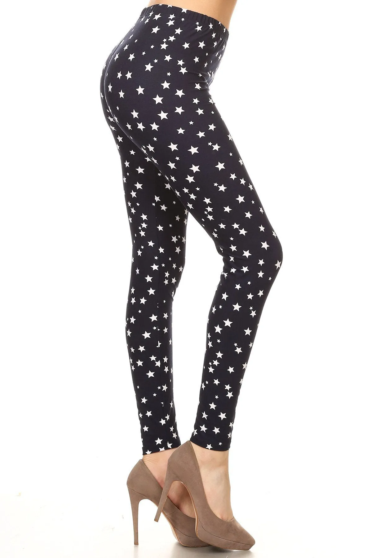 Women's Plus White Little Stars Pattern Printed Leggings